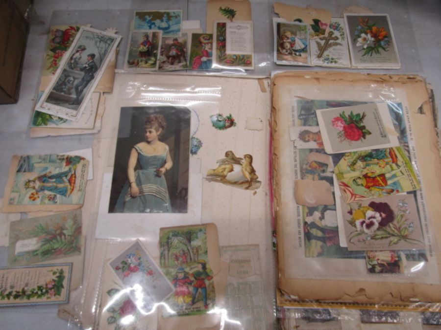 Victorian scrap book containing pictures, decoupage, greetings cards etc