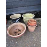 Terracotta and ceramic pots. Tallest H33cm approx