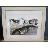 Watercolour of a harbour 59x49cm unsigned