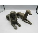 A resin greyhound signed Juliet 40/200 and a resin sphinx greyhound has damaged leg- see images