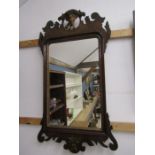 Mahogany Georgian style  fret cut wall mirror, the top scrolled surround with a carved gilt  Ho