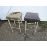 Pair of metal engineering stools for re-upholstery