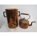 A copper urn and goose neck kettle