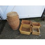 Wicker laundry bin and baskets