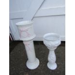 2 Ceramic jardiniere's on stands. Tallest H80cm approx