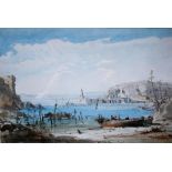 Giovanni Costa  Watercolour of a Mediterranean coastal scene attributed to Giovanni Costa 9x13.5"