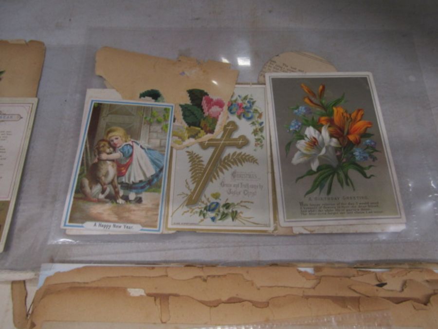 Victorian scrap book containing pictures, decoupage, greetings cards etc - Image 5 of 23