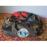 3 Yamaha wet suits (s.m.l), several pairs shoes and jacket in scuba bag