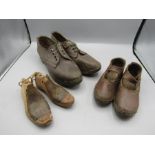 vintage leather clogs (circa 1900) with metal cleats and a pair of childrens vintage lasts