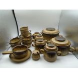 Denby Romany tableware to incl cups and saucers, casserole pots, lidded pots etc