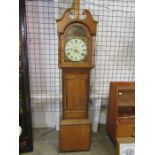 Antique Francis Walker oak longcase clock with key H220cm approx (missing one weight)