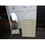 Mid century chest of drawers and matching cheval mirror. Drawers H104cm W78cm D50cm approx