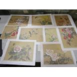 9 Oriental prints on textured paper