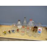 Mixed vintage glasses and bottles including Mr Men and Pepsi Cola