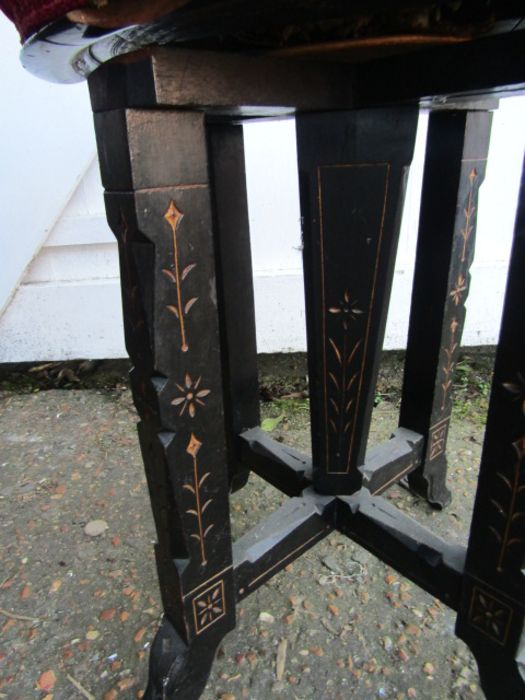 Vintage stool with ebonised legs and velvet cover - Image 2 of 3