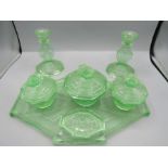 Green glass vanity set