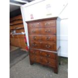 Antique walnut veneered graduated chest on chest with brass handles late 18th-early 19thC H151cm