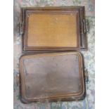 5 vintage wooden trays, a set of 3 and a set of 2