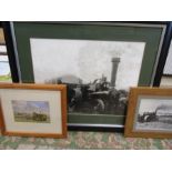 A Burrell steam engine photo, A ploughing engine with plough photo and a print of ploughing