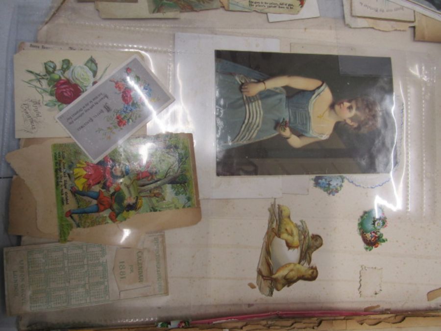 Victorian scrap book containing pictures, decoupage, greetings cards etc - Image 2 of 23