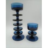 2 Wedgwood Sheringham blue candle holders designed by Ronald Stennett Wilson comprising of a five