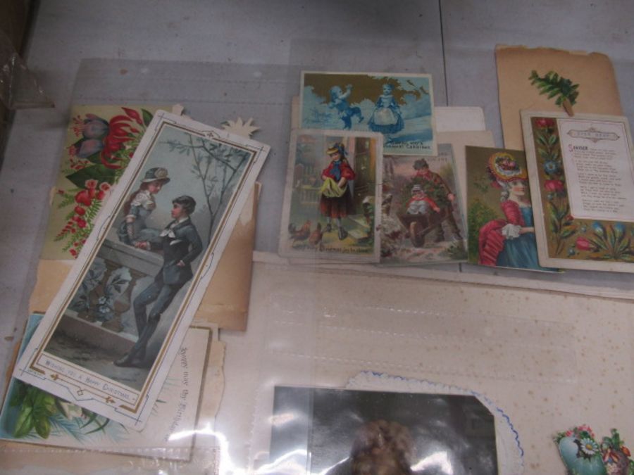 Victorian scrap book containing pictures, decoupage, greetings cards etc - Image 4 of 23