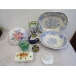 Fromage dome, Asiatic pheasants vintage bowl and meat plate, butter dish, glazed fish, vase,