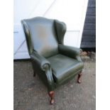Green leather Sherbourne wingback armchair