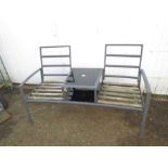 Alloy garden love seat with glass table