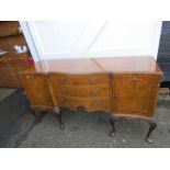 Burr Walnut veneered serpentine fronted sideboard with 3 central drawers  H92cm W175cm D56cm approx