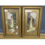 A pair 19thC prints of classical ladies 44x26cm in golt frames