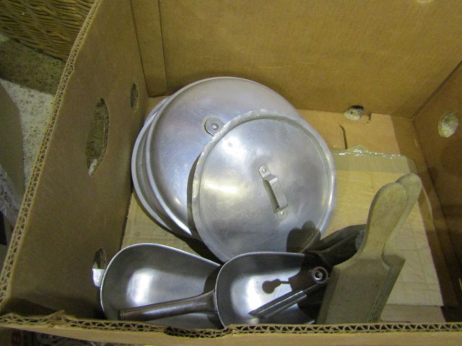 Vintage aluminium inc Aga kitchenalia- urn, half saucepans, 3 tier steamer etc also salter scales - Image 6 of 6