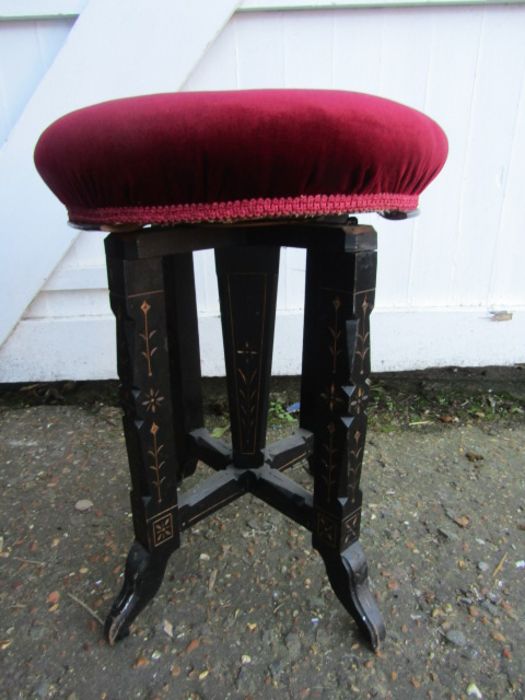 Vintage stool with ebonised legs and velvet cover