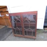 Antique mahogany veneered display cabinet H122cm W110cm D41cm approx