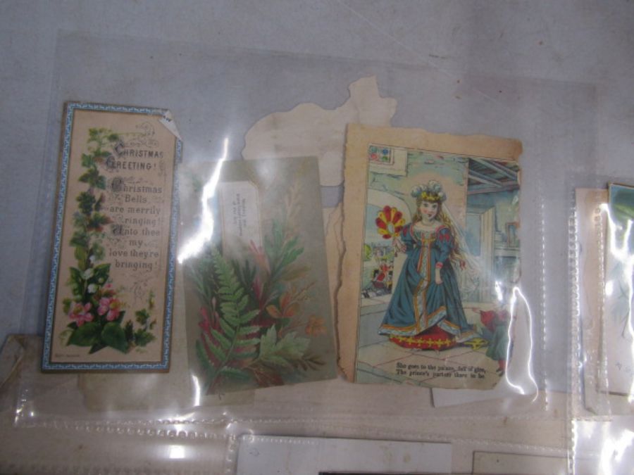 Victorian scrap book containing pictures, decoupage, greetings cards etc - Image 3 of 23