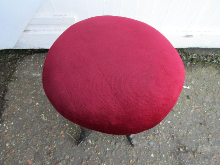 Vintage stool with ebonised legs and velvet cover - Image 3 of 3