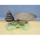 Vintage Hilltop kitchen scales with weights