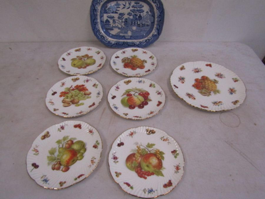 Hammersley fine bone china set of 5 plates and a charger with fruit design plus a meat plate