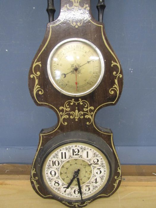 Wooden barometer with clock - Image 2 of 4