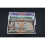 Three Hong Kong dollar notes from The HongKong and Shanghai Banking Corporation, $5, $10, $50