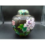 Oriental cloisonne ginger jar, decorated with large chrysanthemum flowers  21cm tall approx.