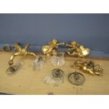 Vintage gilt cherub chandeliers and wall sconces with cut glass drops (some extra cut glass drops