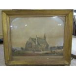 unsigned watercolour of a church in gilt frame 50x40cm