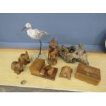 Treen animals and box etc