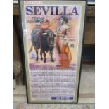 Spanish bullfighting poster from 1966 for the PLaza de Toros de Savilla-fiestas primaverales 35x19"-