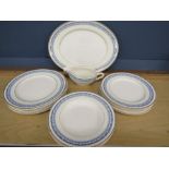 Portland pottery Cobridge - 6 dinner plates, 6 lunch plates, 3 bowls, gravy boat and oval platter