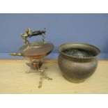 Copper and brass Spirit kettle and stand with bamboo detail and brass pot