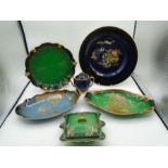 Carlton Ware Vert Royale and Bleu Royale to include hand painted foliage trinket box, plate and