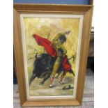 Spanish school 'Corrida de Torros' (bullfight) oil on board 36x22" possibly art work for poster