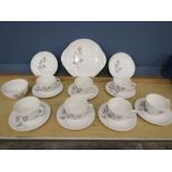 Royal Doulton 'Pillar Rose' 6 trios, sugar bowl, 6 cake plates, cake serving plate and 1 extra cup